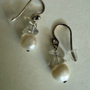 Silver White Pearl and Crystal Earrings